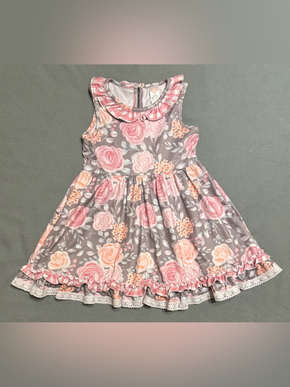 Mia Belle Girls Floral Ruffle Dress with Pink Roses